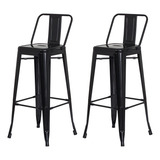 Kit 2 Banquetas Tolix Iron Com Encosto Preto Brilhante Aço