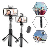 Kit 2 Bastão Tripé Pau De Selfie Celular Led Controle 3 Em 1