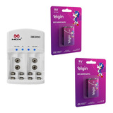 Kit 2 Baterias Recarregável 9v Elgin Carregador Auto Stop