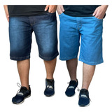 Kit 2 Bermuda Plus Jeans Masculina Tamanho Especial Elastano