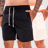 Kit 2 Bermuda Short Casual Mauricinho De Linho Esporte Fino