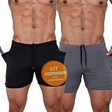Kit 2 Bermuda Térmica Masculina Segunda Pele Short De Compressão Com Bolso Celular Academia Fitness Musculação Preto Chumbo CLICK MAGAZINE GG 