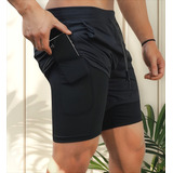 Kit 2 Bermudas 2x1 Compressão Bolso Oculto Academia Treino