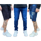 Kit 2 Bermudas E 1 Calça Jeans Masculina Premium Promoção
