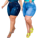 Kit 2 Bermudas Femininas Plussize Shorts Jeans Meia Coxa