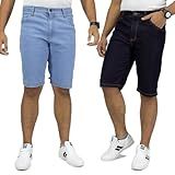 Kit 2 Bermudas Jeans Masculina Tradicional Elastano -BR- Cintura- 46- Slim- Regular- Escura E Clara-