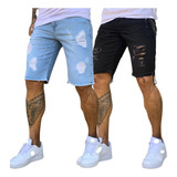 Kit 2 Bermudas Jeans Masculinas Estilo Rasgada Promoção Top