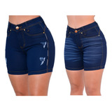Kit 2 Bermudas Jeans Meia Coxa Com Elastano
