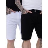 Kit 2 Bermudas Masculina Preto branca Básica Comfort Elegant
