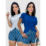 Kit 2 Blusa Blusinha Bata Viscolycra Manga Curta Sereia Top