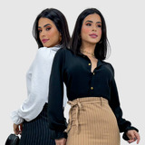Kit 2 Blusa Camisa Manga Longa Lastex Crepe Duna Social Top