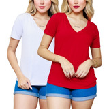 Kit 2 Blusa Camiseta Básica Feminina