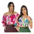 Kit 2 Blusa Cropped Lastex Manga Farm Estampado Lindo Moda
