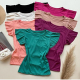 Kit 2 Blusa Feminina Blusinha Camiseta Detalhe Manga Tshirt