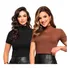 Kit 2 Blusa Gola Alta T-shirt Canelada Grudada Blogueirinha