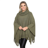 Kit 2 Blusa Ponchos Tricô Feminino Gola Alta Kimono Tricot