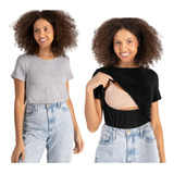 Kit 2 Blusas De Amamentar Grávida Pós Parto Amamentação Bebê