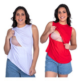 Kit 2 Blusas De Amamentar Viscolycra Regata Lactante Grávida