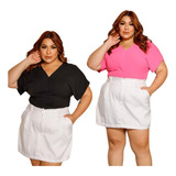 Kit 2 Blusinhas Plus Size Moda Feminina Tamanho Grande-bruna