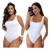 Kit 2 Body Blusinha Blusa Collant Decote Reto Quadrado Moda