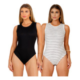 Kit 2 Body Bori Feminino Camiseta Collant Cavado Liso Luxo