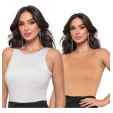 Kit 2 Body Feminino Blusa Collant Cavado Suplex Liso Sexy