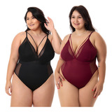 Kit 2 Body Sensual Plus Size Alcinha Recortes Em Tule
