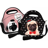 Kit 2 Bolsa Feminina Térmica Lancheira Neoprene Marmita Pug