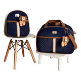 Kit 2 Bolsas Mala Maternidade E Mochila Na Black Friday Cor Azul marinho Desenho Do Tecido Leão