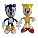 Kit 2 Bonecos Sonic Amarelo E Sonic Preto Game Retrô Coleção