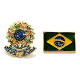 Kit 2 Bótons Pins Bandeira Do Brasil Brasão Da República