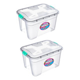 Kit 2 Box Caixa Plástico Empilhável 20l C Tampa Organiza Cor Transparente