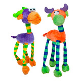 Kit 2 Brinquedos Para Cachorro Alce Sonoro Laranja E Roxo