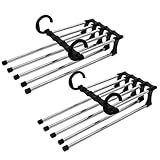 Kit 2 Cabides Para Calças Retráteis Dobrável 5 Em 1 Aço Inox Multifuncional