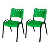 Kit 2 Cadeira Iso Base Preto Escola Igreja Verde