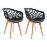 Kit 2 Cadeira Jantar Web Pé Wood Estrutura Madeira Maciça Cor Do Assento Preto