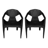 Kit 2 Cadeira Poltrona Plástico Resistente Suporta 182kg Cor Preto