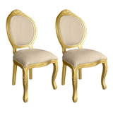 Kit 2 Cadeiras Antiga De Madeira Entalhada Classica Luiz Xv Cor Da Estrutura Dourado bege