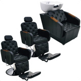Kit 2 Cadeiras Barbeiro  1 Lavatório Fluence Cuba Porcelana