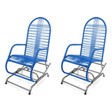 Kit 2 Cadeiras De Balanço Reforçada Poltrona Do Papai De Fio Molas Jardim Area Lazer Varanda Alpendre Cor Azul