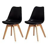 Kit 2 Cadeiras De Jantar Com Assento Estofado E Base De Madeira Resistente Para Mesa Sala Cozinha Saarinen Design Leda Eames Eiffel Pretas