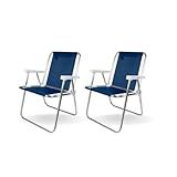 Kit 2 Cadeiras De Praia Alta Em Alumínio Sannet Até 110kg Azul Marinho Para Camping Piscina Praia Jardim Exterior