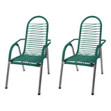 Kit 2 Cadeiras De Varanda Alpendre Área Cordinha Fio Pvc Cor Verde