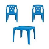 Kit 2 Cadeiras Infantil E 1 Mesa Mesinha Azul Plástica Mor