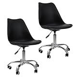 Kit 2 Cadeiras Office Base Cromada Com Rodizio Giratória Saarinen Preto 