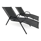 Kit 2 Cadeiras Para Jardim Espreguiçadeira Confortável Para Jardim Piscina Área Externa Cor Preto Ps Móveis