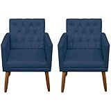 Kit 2 Cadeiras Para Sala De Estar Recepção Alto Padrão Reforçada Azul Marinho