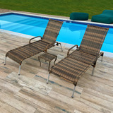 Kit 2 Cadeiras Reclináveis Madrid P Jardim piscina Mesinha Cor Argila