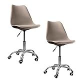 Kit 2 Cadeiras Saarinen Office Base Cromada Com Rodizio Giratória Bege