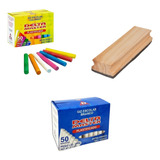 Kit 2 Caixas De Giz De Lousa Branco E Colorido Apagador